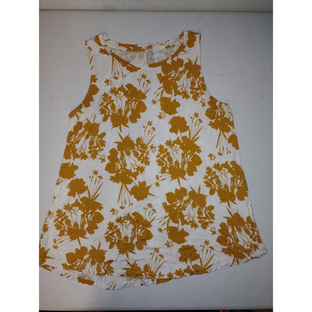 Apt 9 Essentials Womens Mustard Yellow Floral Tank Top Sleeveless Shirt M